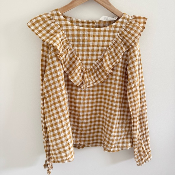 Gingham Ruffle Blouse - Mustard Check - Picture 1 of 5